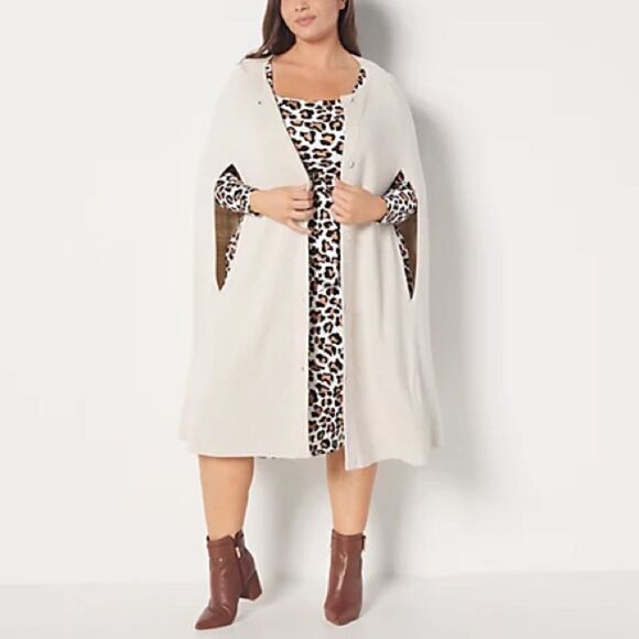 Girl With Curves Button Front Cape Cardigan - Picture 1 of 4